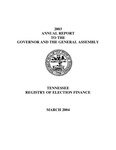 2003 Annual Report to the Governor and the General Assembly by Tennessee Registry of Election Finance
